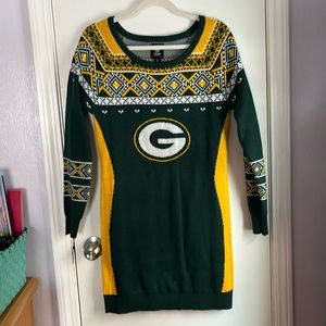 Women's Green Bay Packers Klew Green Big Logo Ugly Sweater Dress